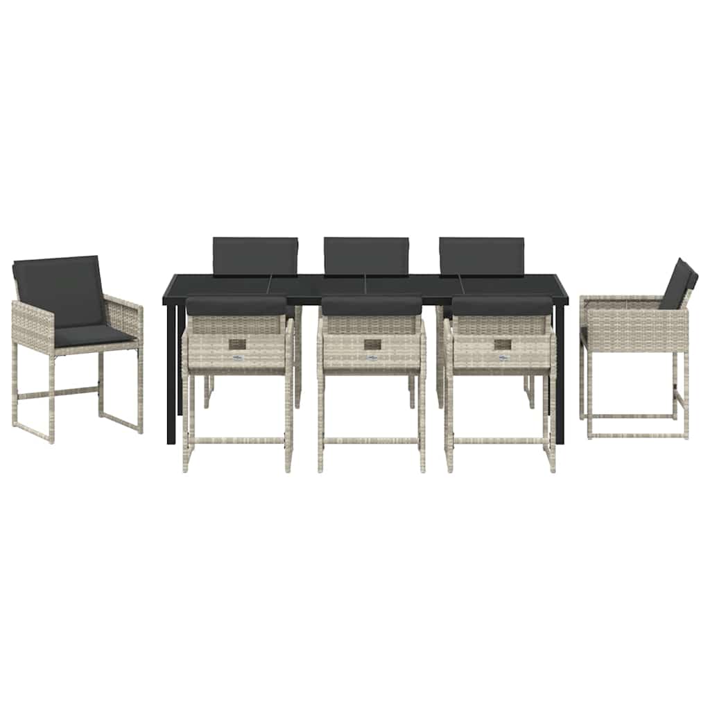 Tuin eettafelset met kussen 9 pcs Lichtgrijs poly rattan