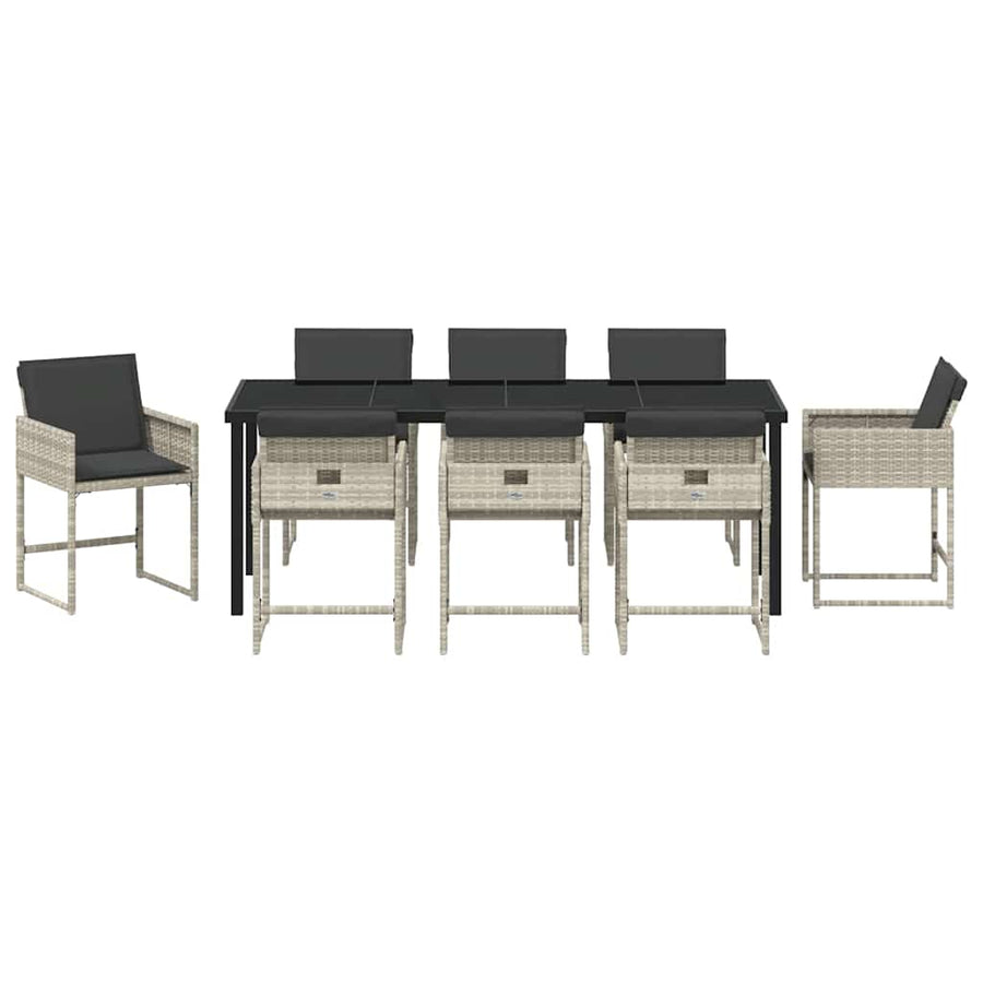 Tuin eettafelset met kussen 9 pcs Lichtgrijs poly rattan