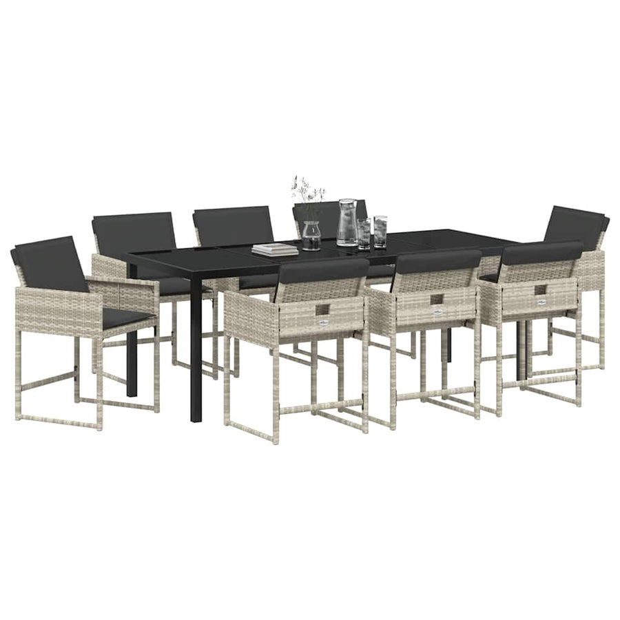 Tuin eettafelset met kussen 9 pcs Lichtgrijs poly rattan