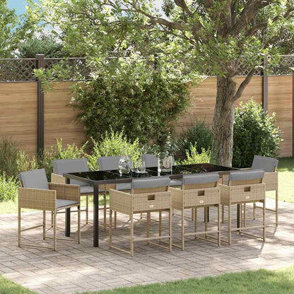 Tuin Eettafelset Met Kussen 9 Pcs Beige Poly Rattan