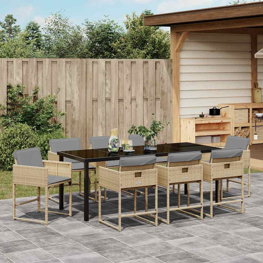 Tuin Eettafelset Met Kussen 9 Pcs Beige Poly Rattan