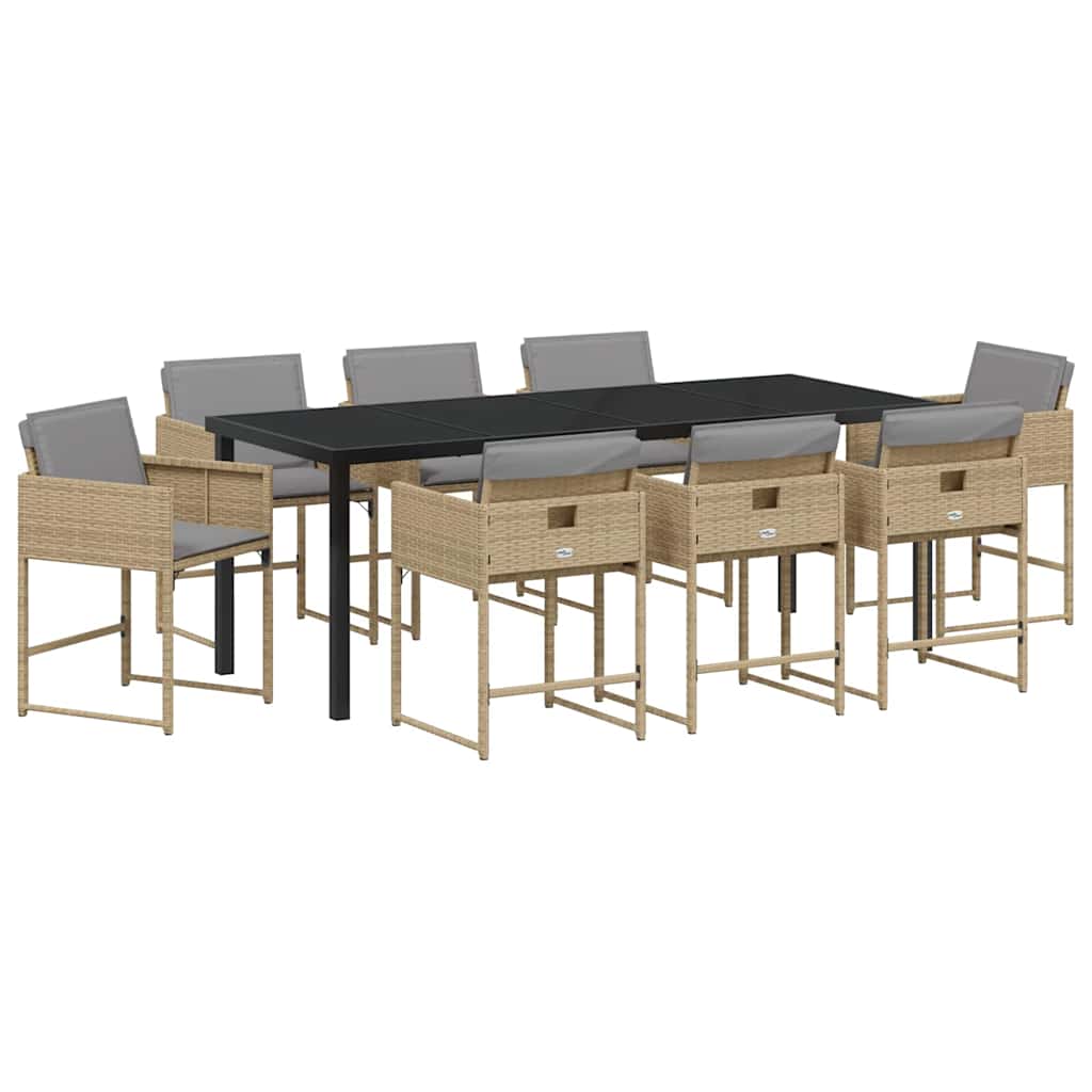 Tuin Eettafelset Met Kussen 9 Pcs Beige Poly Rattan