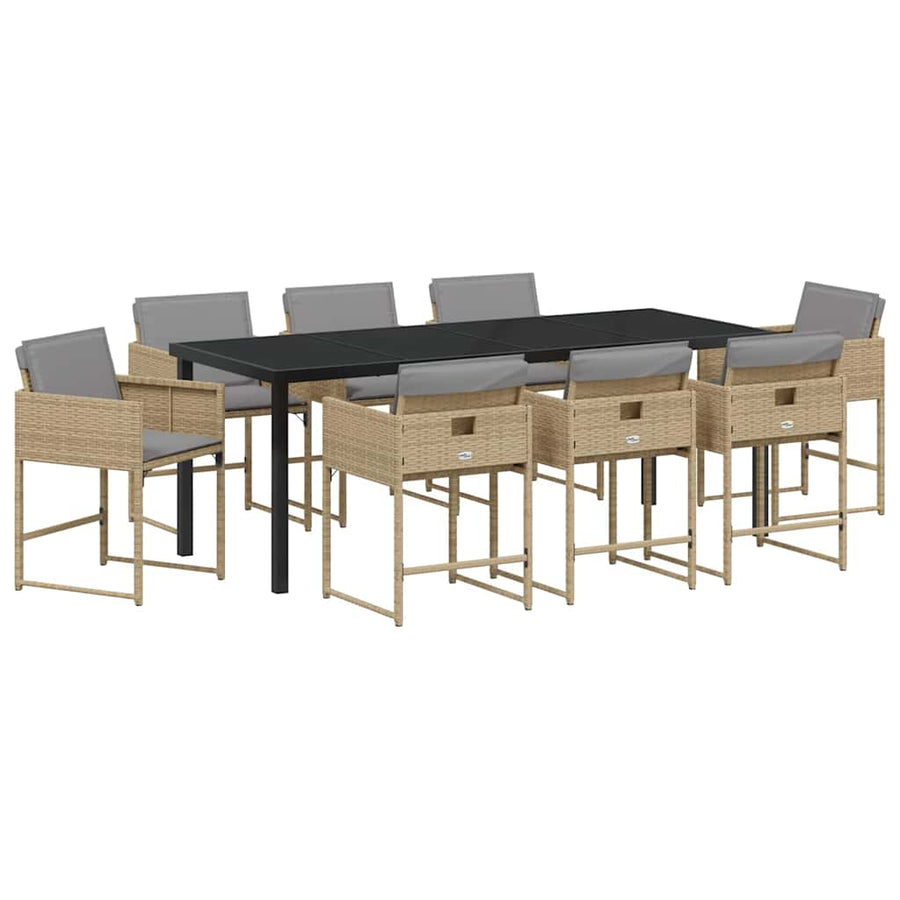 Tuin Eettafelset Met Kussen 9 Pcs Beige Poly Rattan