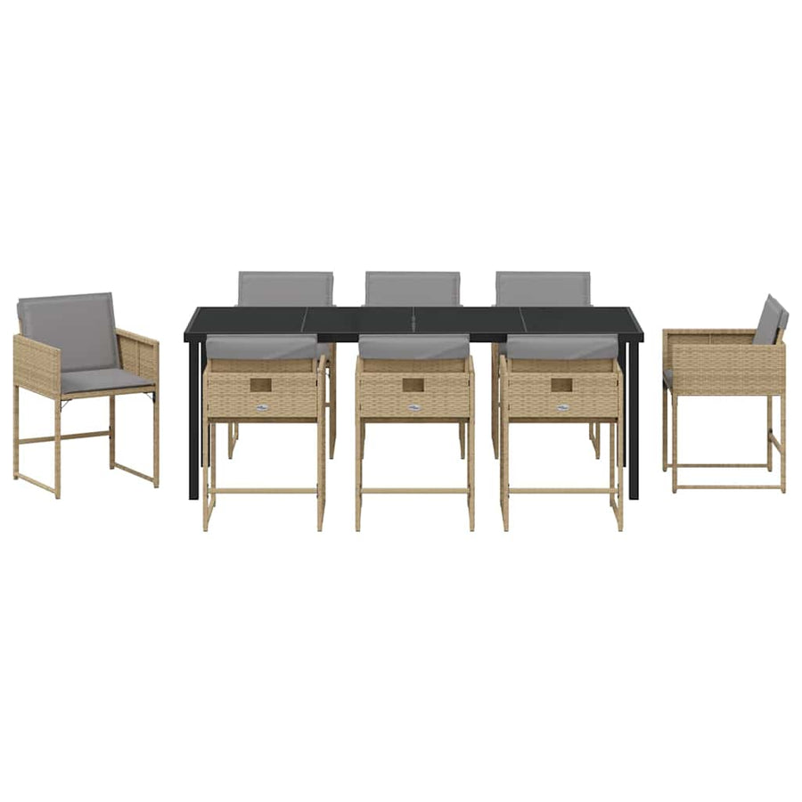Tuin Eettafelset Met Kussen 9 Pcs Beige Poly Rattan