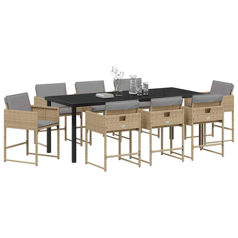 Tuin Eettafelset Met Kussen 9 Pcs Beige Poly Rattan