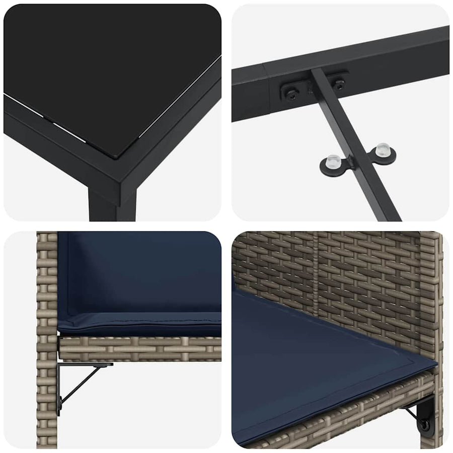 Tuin Eettafelset Met Kussen 9 Pcs Grijs Poly Rattan