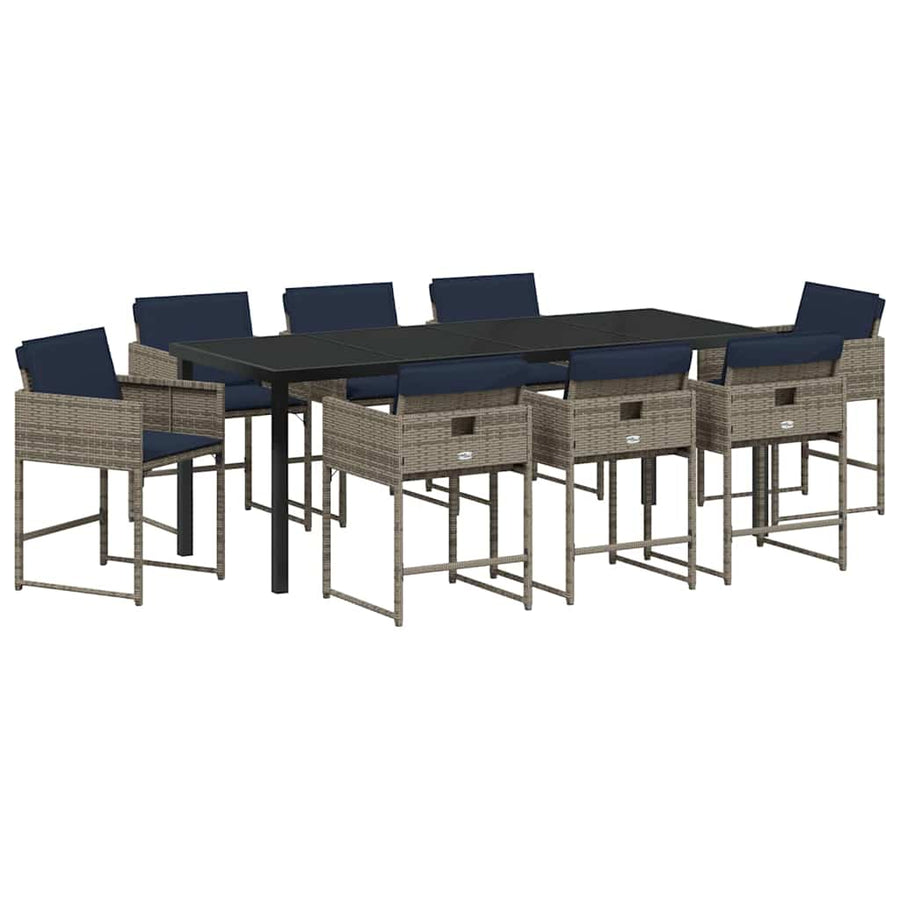 Tuin Eettafelset Met Kussen 9 Pcs Grijs Poly Rattan
