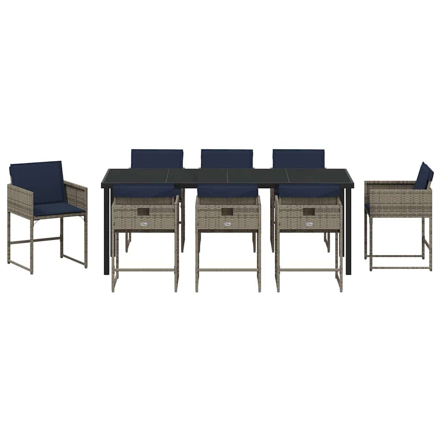 Tuin Eettafelset Met Kussen 9 Pcs Grijs Poly Rattan