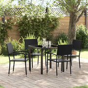 Garden dining set with cushion 5 pcs Black poly rattan