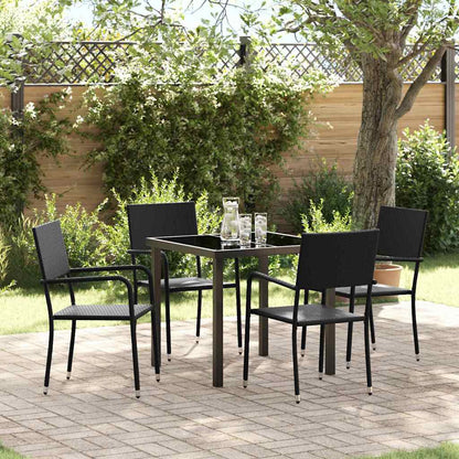 Tuin eettafelset met kussen 5 pcs Zwart poly rattan