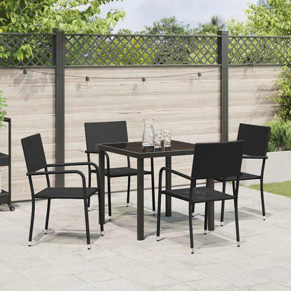 Tuin eettafelset met kussen 5 pcs Zwart poly rattan