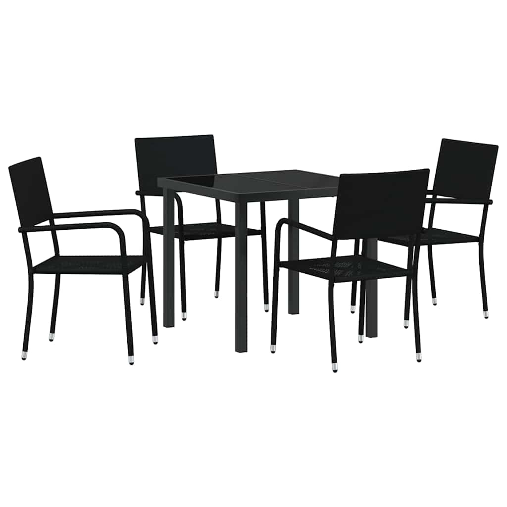 Tuin eettafelset met kussen 5 pcs Zwart poly rattan