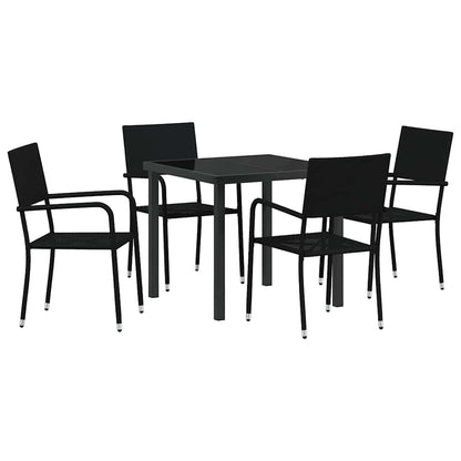 Tuin eettafelset met kussen 5 pcs Zwart poly rattan