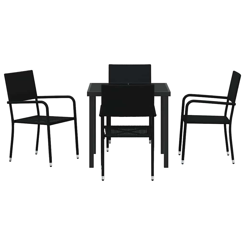 Tuin eettafelset met kussen 5 pcs Zwart poly rattan