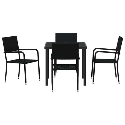Tuin eettafelset met kussen 5 pcs Zwart poly rattan