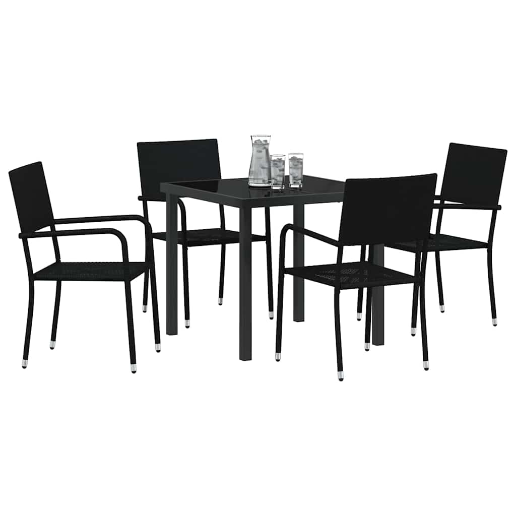 Tuin eettafelset met kussen 5 pcs Zwart poly rattan