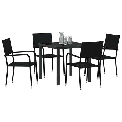 Tuin eettafelset met kussen 5 pcs Zwart poly rattan