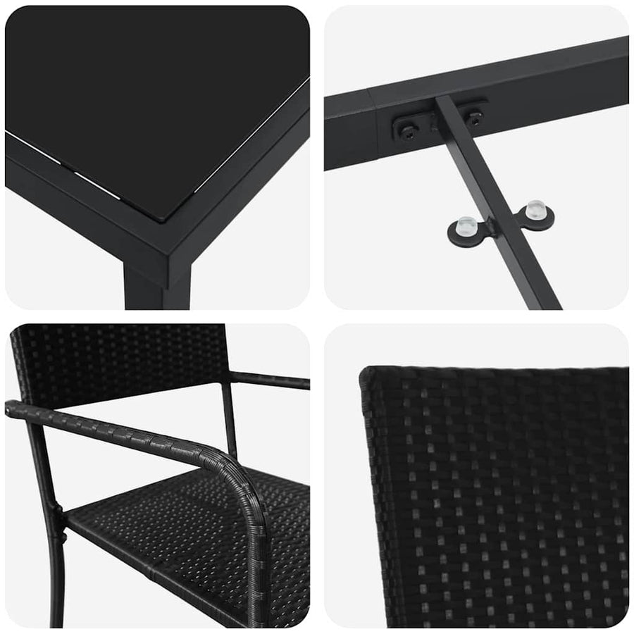 Tuin eettafelset met kussen 5 pcs Zwart poly rattan