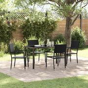 Garden dining set with cushion 5 pcs Black poly rattan