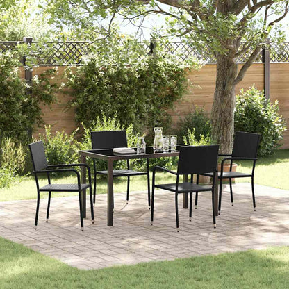 Tuin eettafelset met kussen 5 pcs Zwart poly rattan