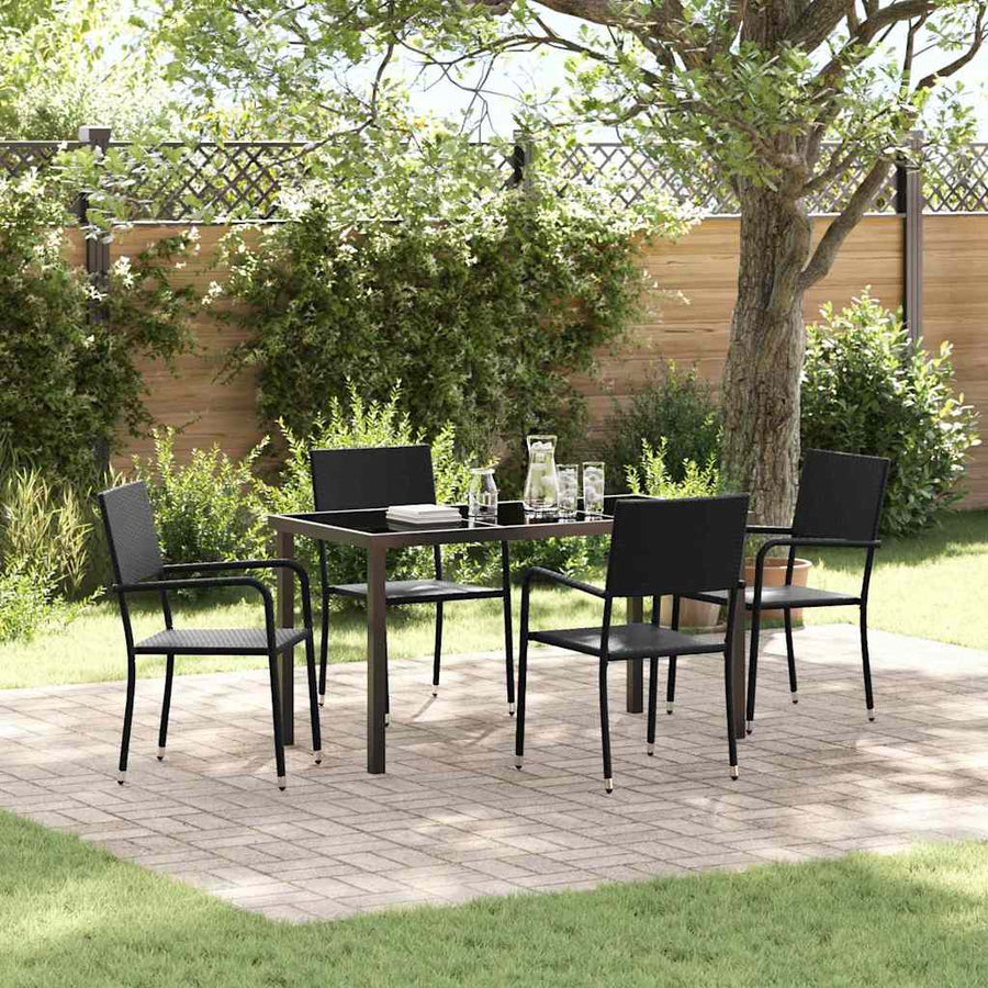 Tuin eettafelset met kussen 5 pcs Zwart poly rattan