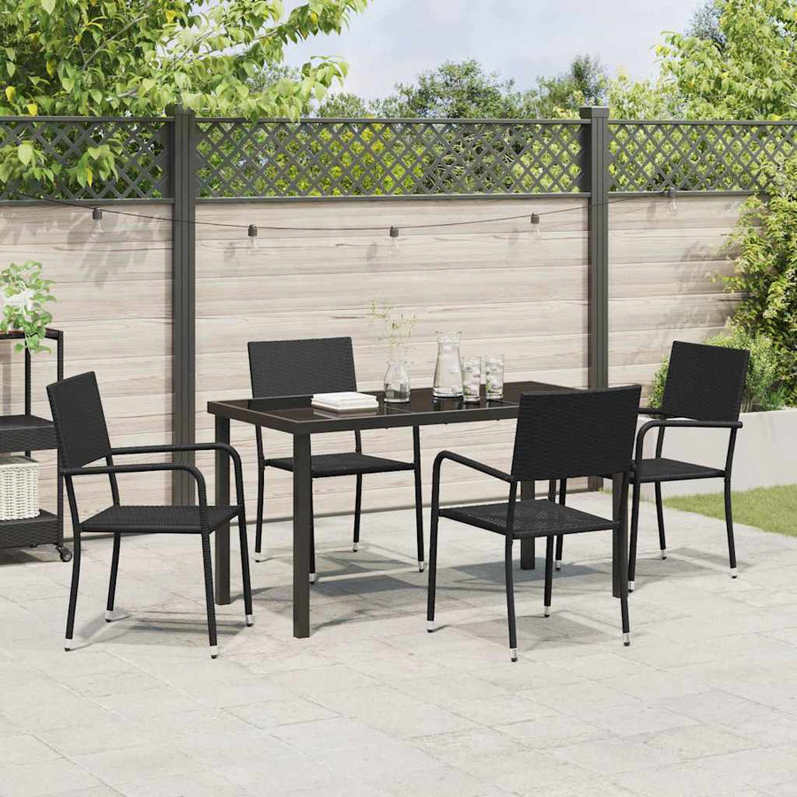 Tuin eettafelset met kussen 5 pcs Zwart poly rattan