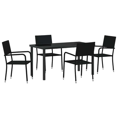 Tuin eettafelset met kussen 5 pcs Zwart poly rattan
