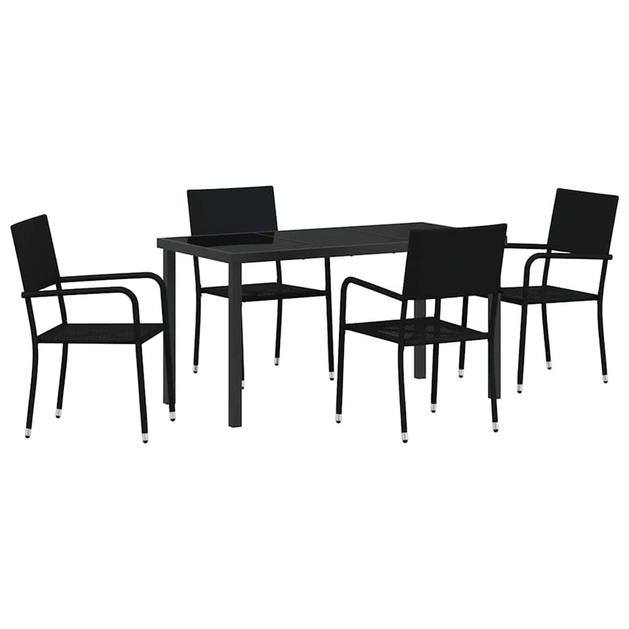 Tuin eettafelset met kussen 5 pcs Zwart poly rattan