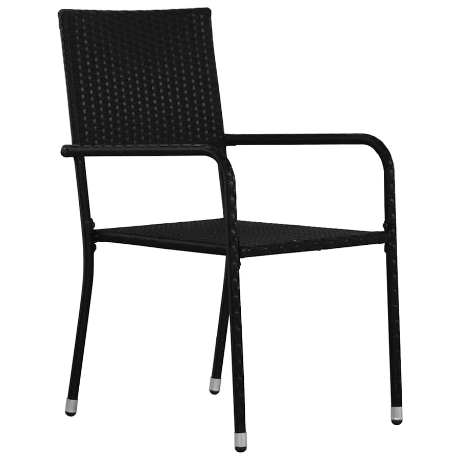 Tuin eettafelset met kussen 5 pcs Zwart poly rattan