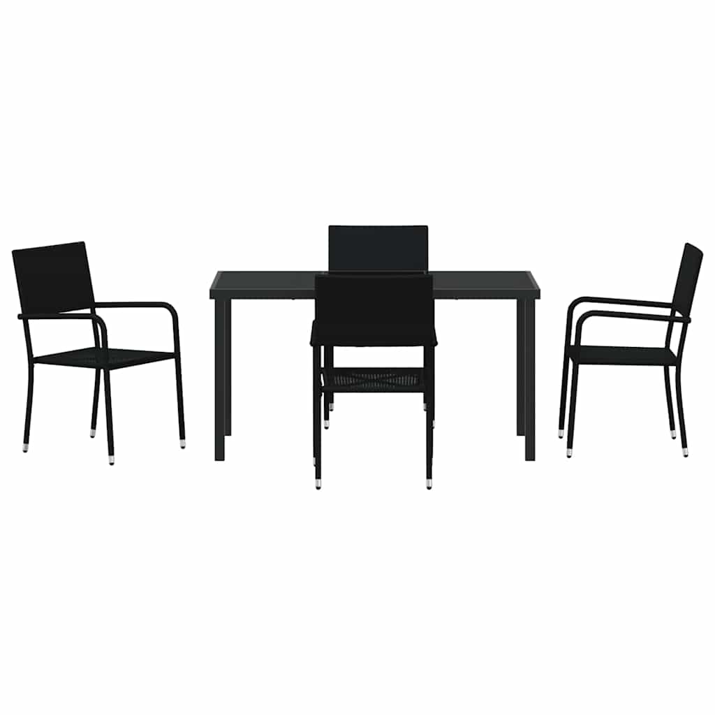 Tuin eettafelset met kussen 5 pcs Zwart poly rattan