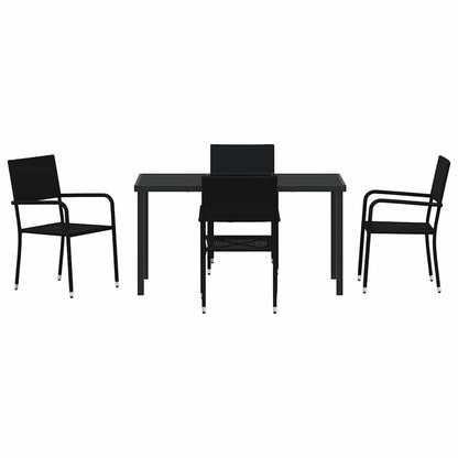 Tuin eettafelset met kussen 5 pcs Zwart poly rattan
