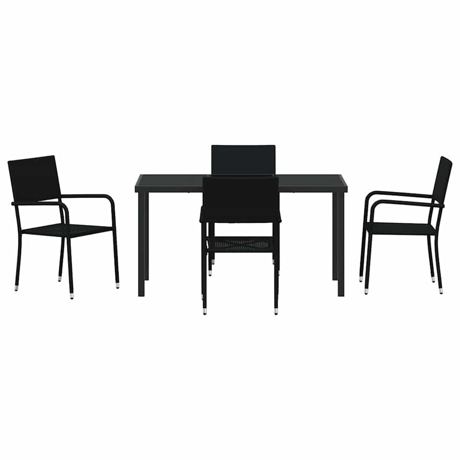 Tuin eettafelset met kussen 5 pcs Zwart poly rattan