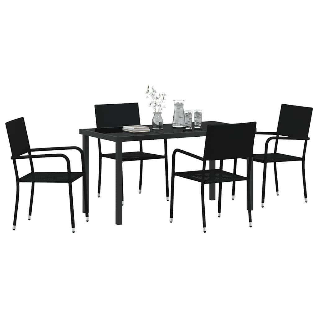 Tuin eettafelset met kussen 5 pcs Zwart poly rattan