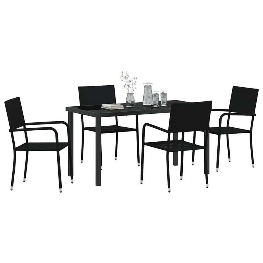 Tuin eettafelset met kussen 5 pcs Zwart poly rattan