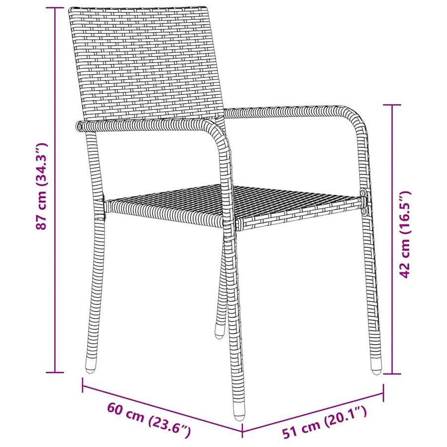 Tuin eettafelset met kussen 5 pcs Zwart poly rattan