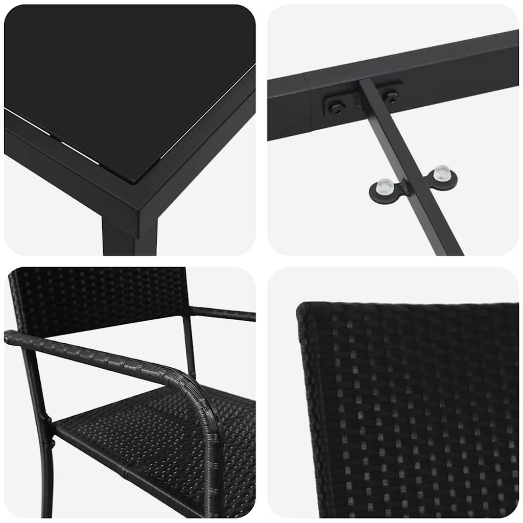 Tuin eettafelset met kussen 5 pcs Zwart poly rattan