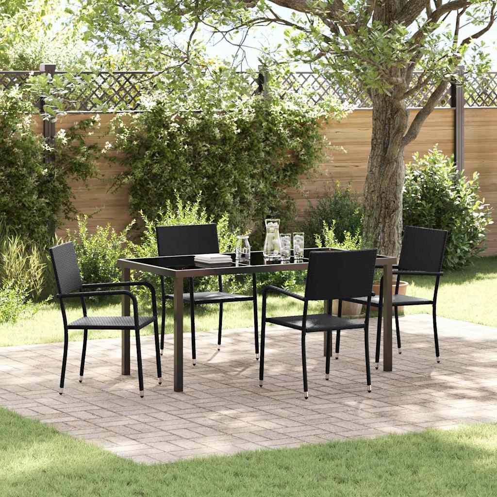 Tuin eettafelset met kussen 5 pcs Zwart poly rattan