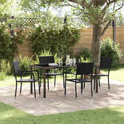 Garden dining set with cushion 5 pcs Black poly rattan