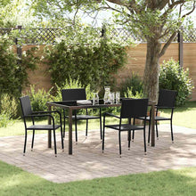 Tuin eettafelset met kussen 5 pcs Zwart poly rattan