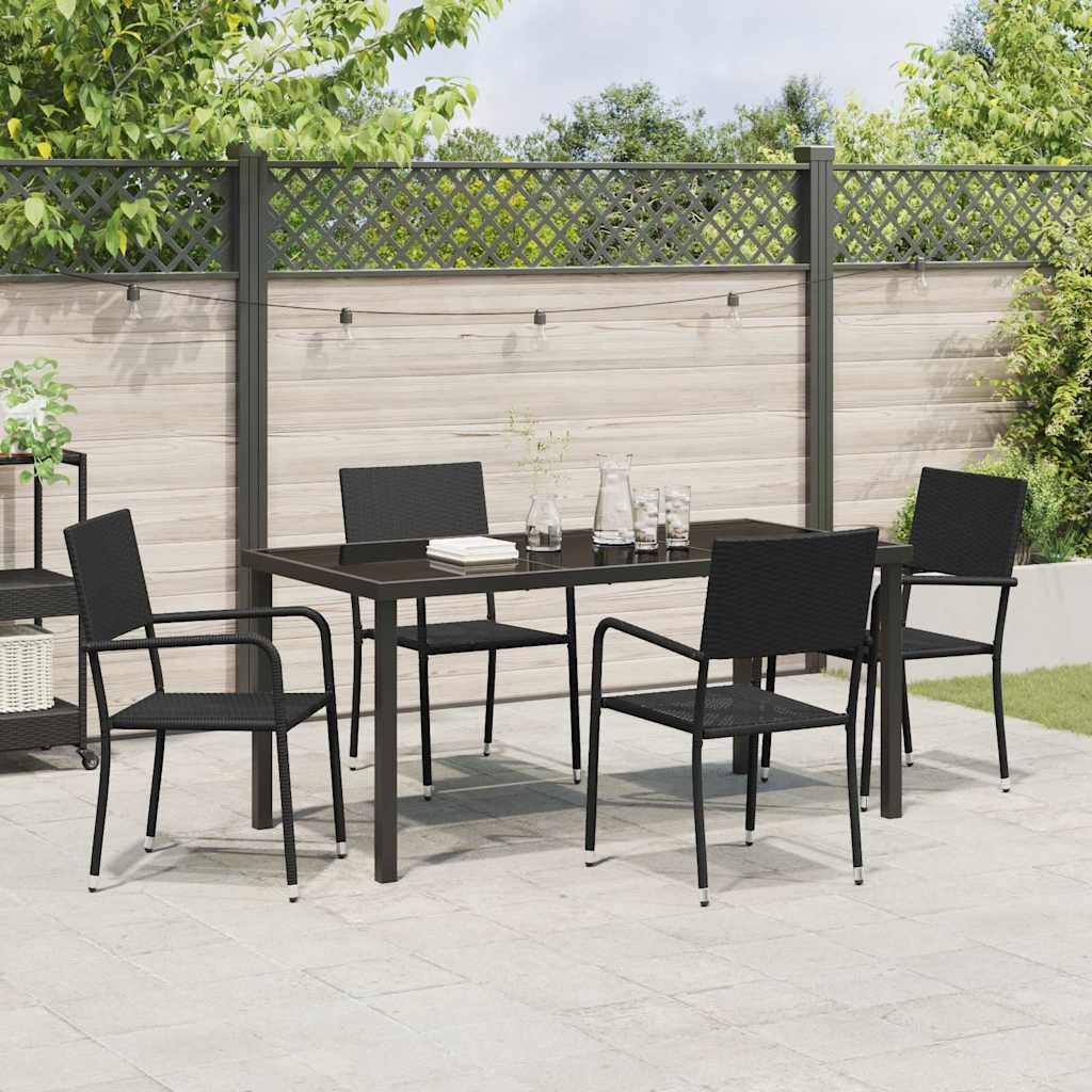 Tuin eettafelset met kussen 5 pcs Zwart poly rattan