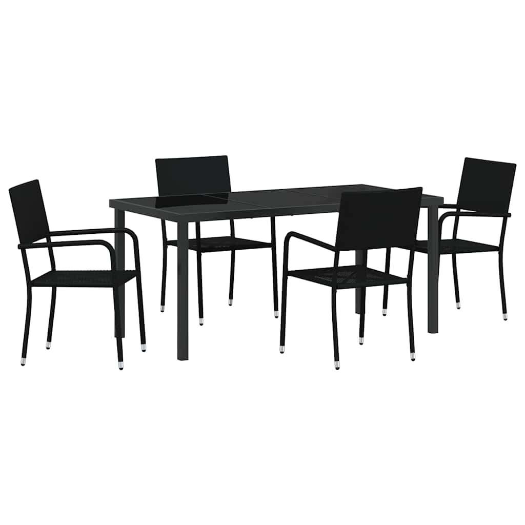 Tuin eettafelset met kussen 5 pcs Zwart poly rattan