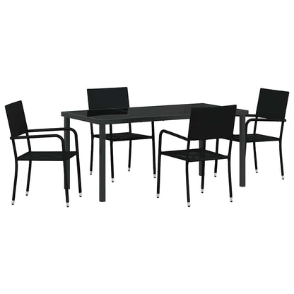 Tuin eettafelset met kussen 5 pcs Zwart poly rattan