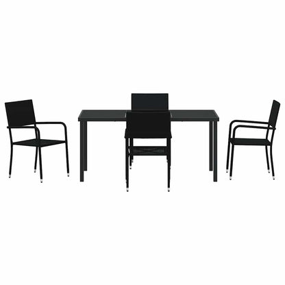 Tuin eettafelset met kussen 5 pcs Zwart poly rattan