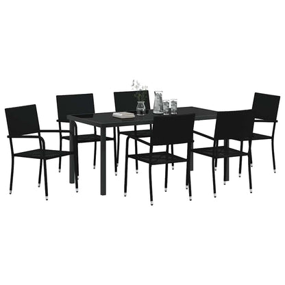 Tuin eettafelset met kussen 7 pcs Zwart poly rattan