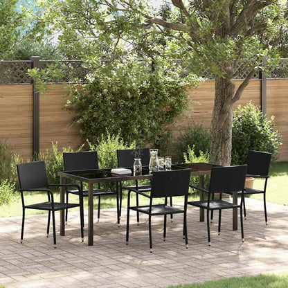 Tuin eettafelset met kussen 7 pcs Zwart poly rattan