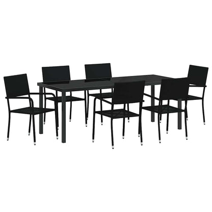 Tuin eettafelset met kussen 7 pcs Zwart poly rattan