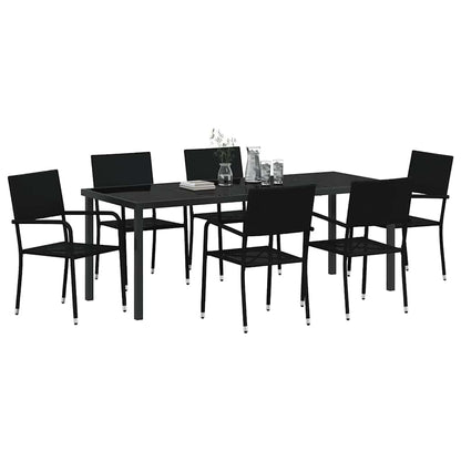 Tuin eettafelset met kussen 7 pcs Zwart poly rattan