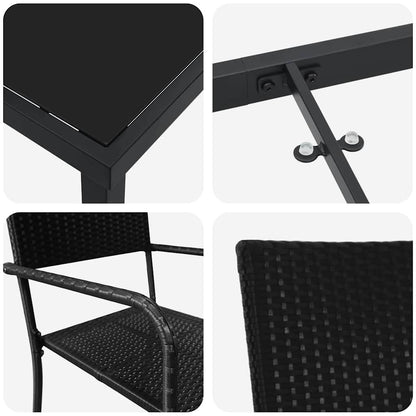 Tuin eettafelset met kussen 9 pcs Zwart poly rattan