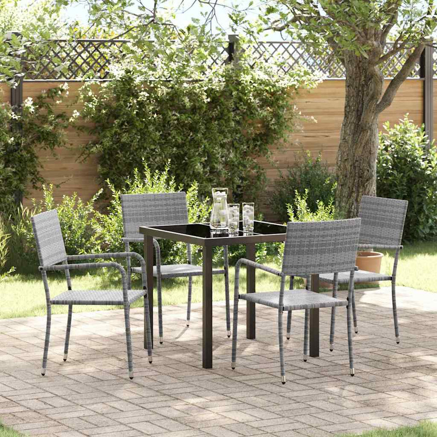 Tuin eettafelset met kussen 5 pcs Grijs poly rattan
