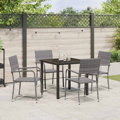 Tuin eettafelset met kussen 5 pcs Grijs poly rattan